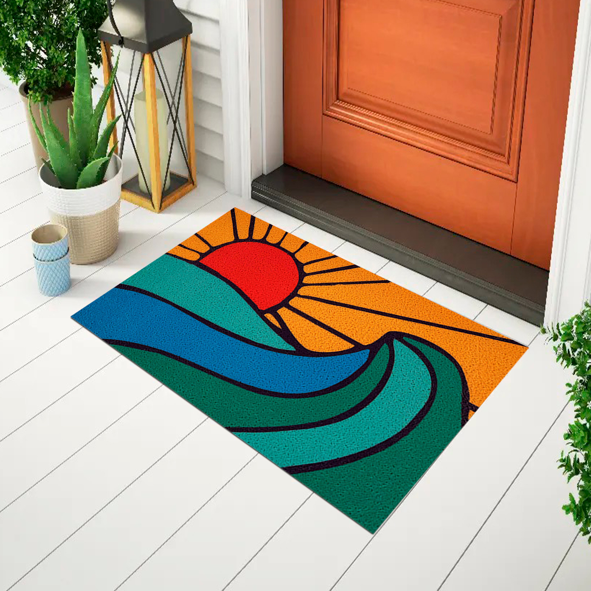 Tapete De Porta Capacho Divertido Mar e Sol Caleidocor - Euro Mats