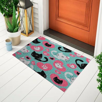 20CA010128 - Tapete De Porta Capacho Divertido Rosto Gatos Mockup